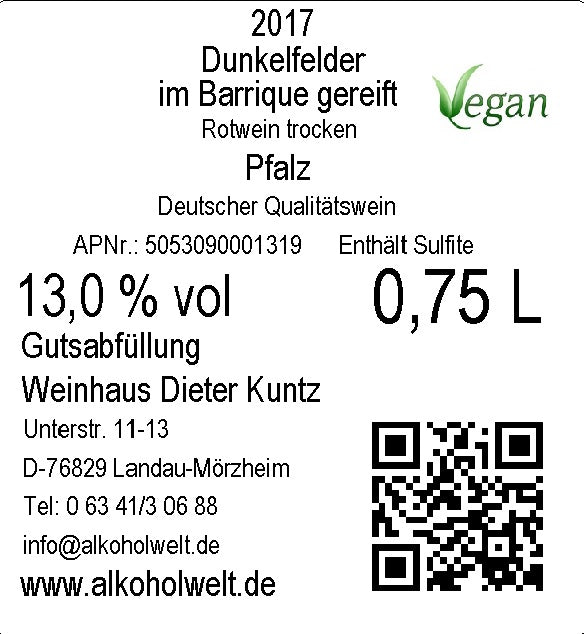 Dunkelfelder im Barrique gereift 2017