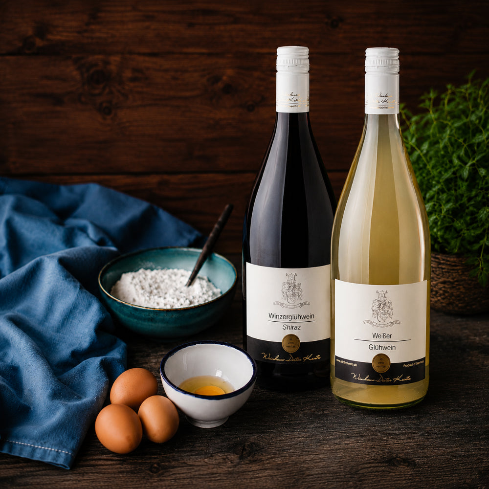 Glühweinkuchen Rezept mit rotem und weißem Winzerglühwein
