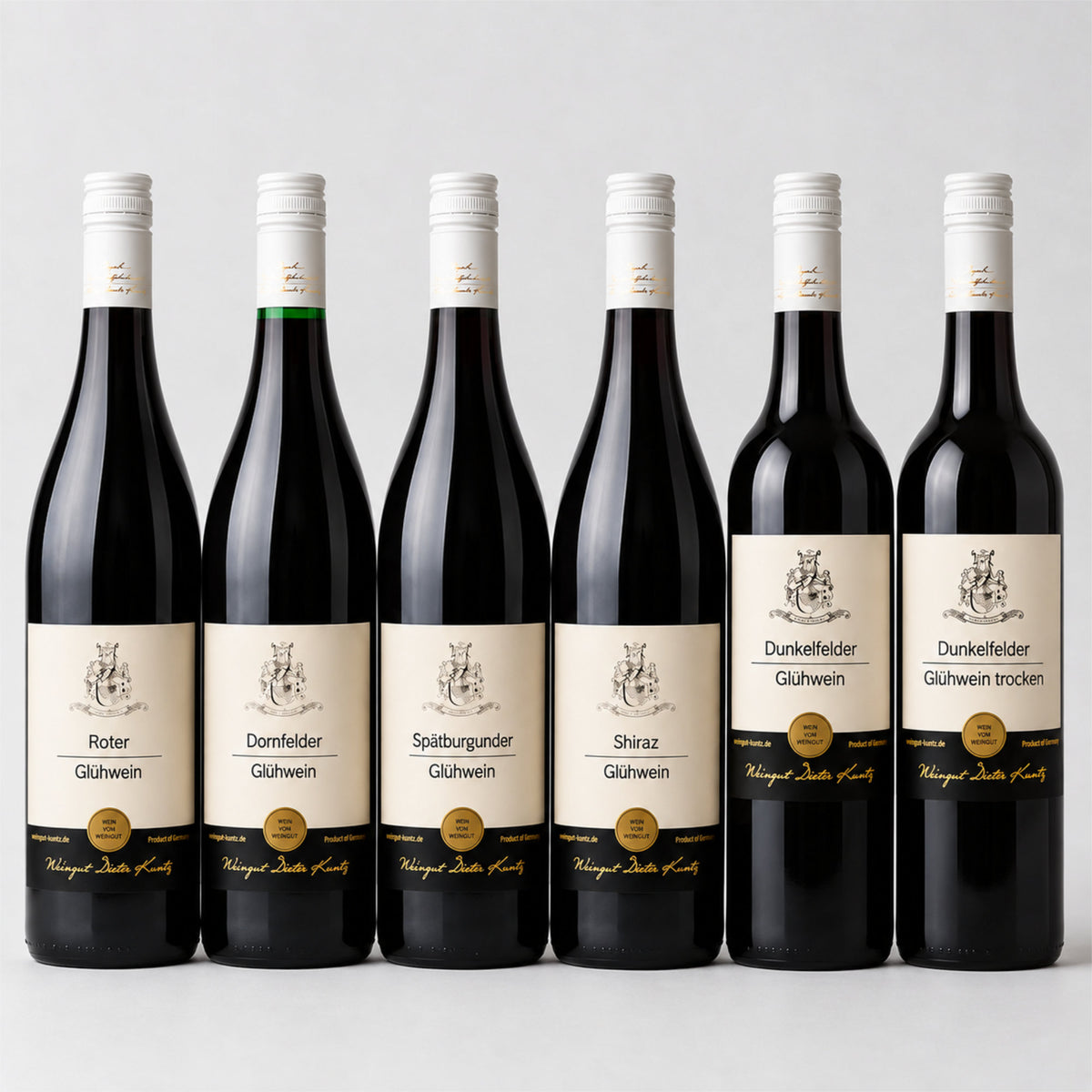 6 Flaschen Glühwein mit rotem Glühwein, Dornfelder, Spätburgunder, Shiraz und Dunkelfelder vom Weingut Dieter Kuntz