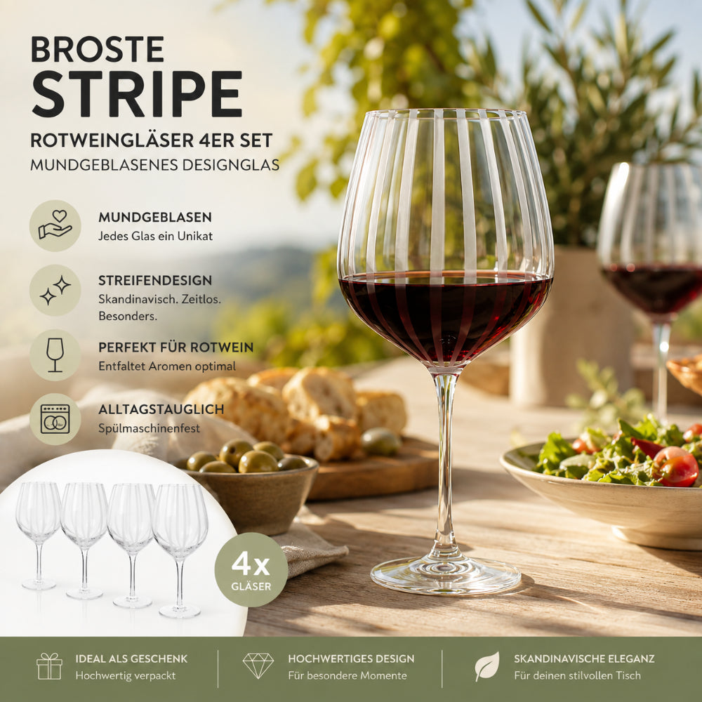 Rotweinglas 4er Stripe Designglas Skandinavisch