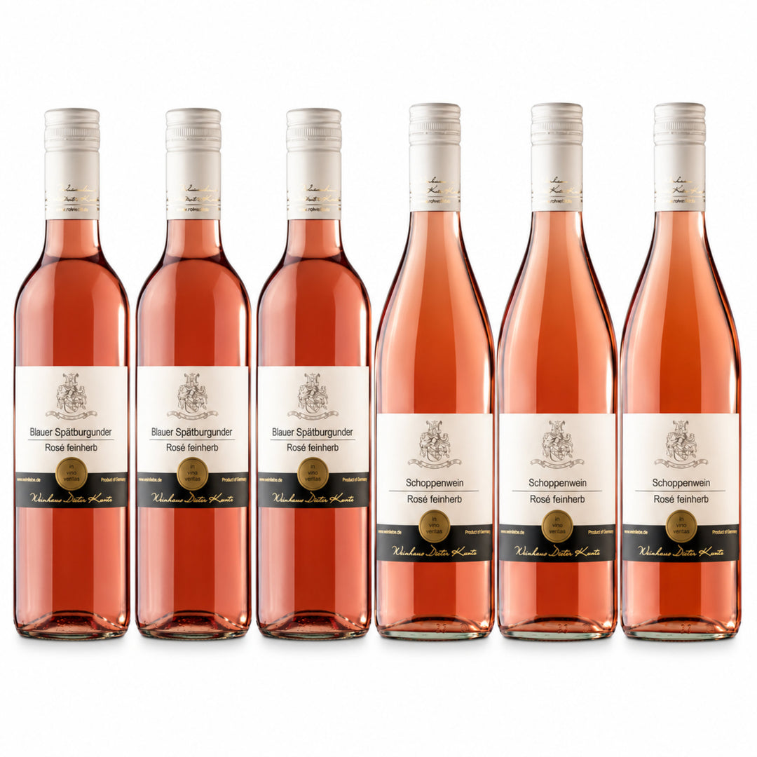 Rosé Weinpaket mit 3 Flaschen Spätburgunder Rosé feinherb und 3 Flaschen Schoppenwein Rosé feinherb