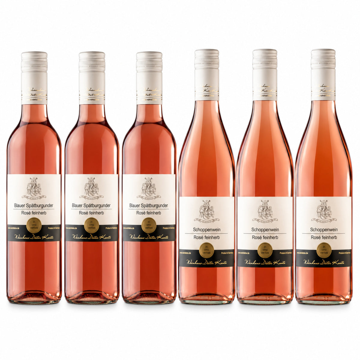 Rosé Weinpaket mit 3 Flaschen Spätburgunder Rosé feinherb und 3 Flaschen Schoppenwein Rosé feinherb