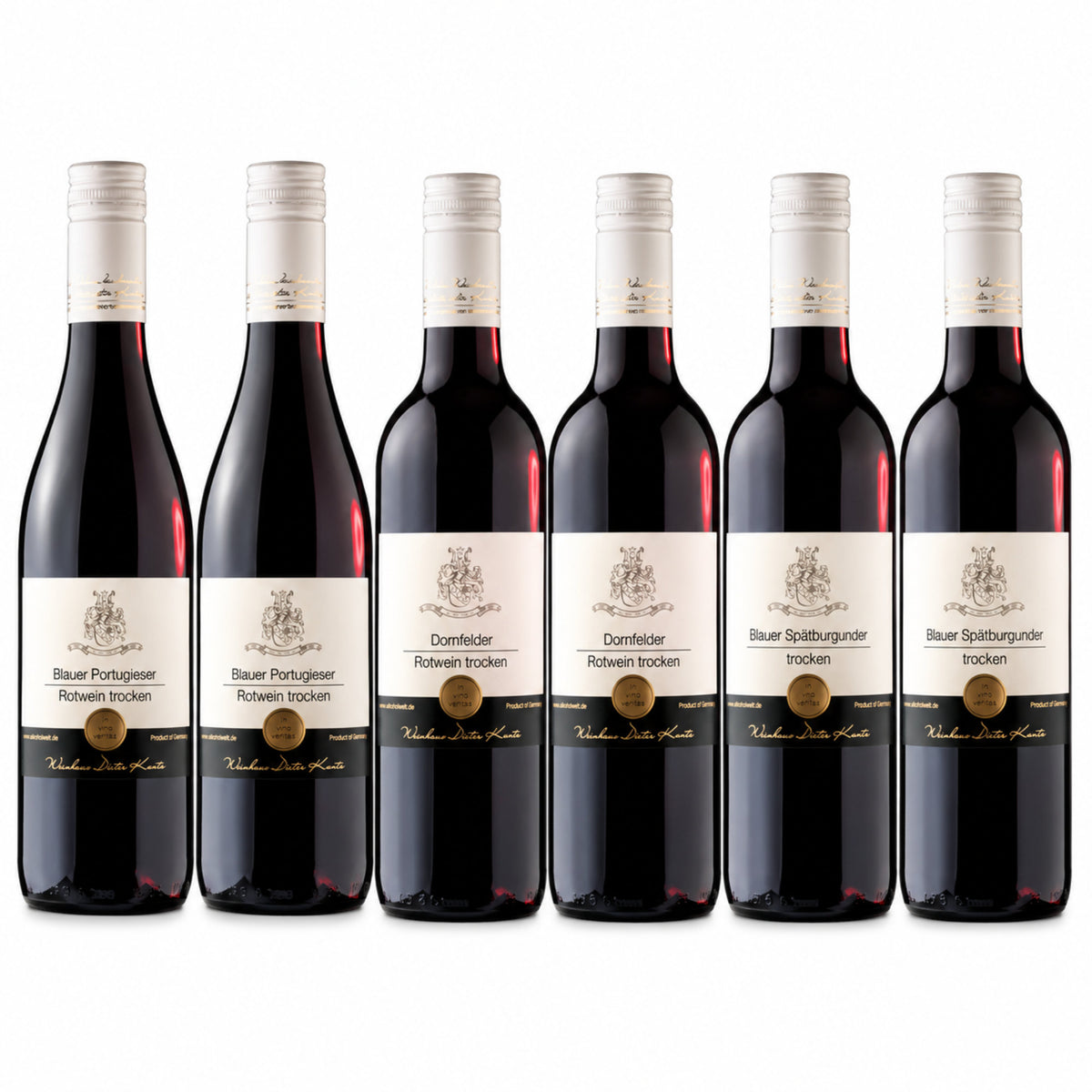 6 Flaschen Rotwein trocken mit Portugieser, Dornfelder und Spätburgunder vom Weingut Dieter Kuntz
