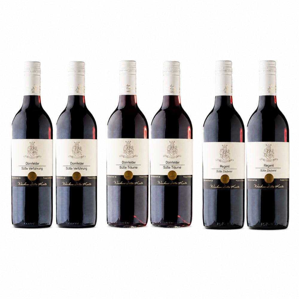 Süßer Rotwein im 6er Set mit Dornfelder Süße Verführung, Dornfelder Süße Träume und Regent Süße Zauberei